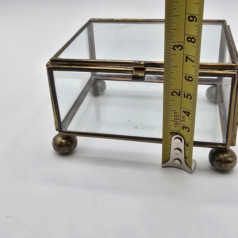 Vintage Brass & Glass Display Trinket Jewelry Box